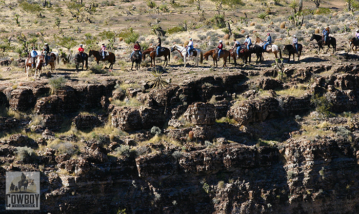 Riders along the ridge of the Rim Ride while Horseback Riding in Las Vegas at Cowboy Trail Rides in Red Rock Canyon